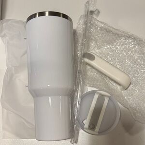 White Stainless Travel Tumbler with Lid and Straw